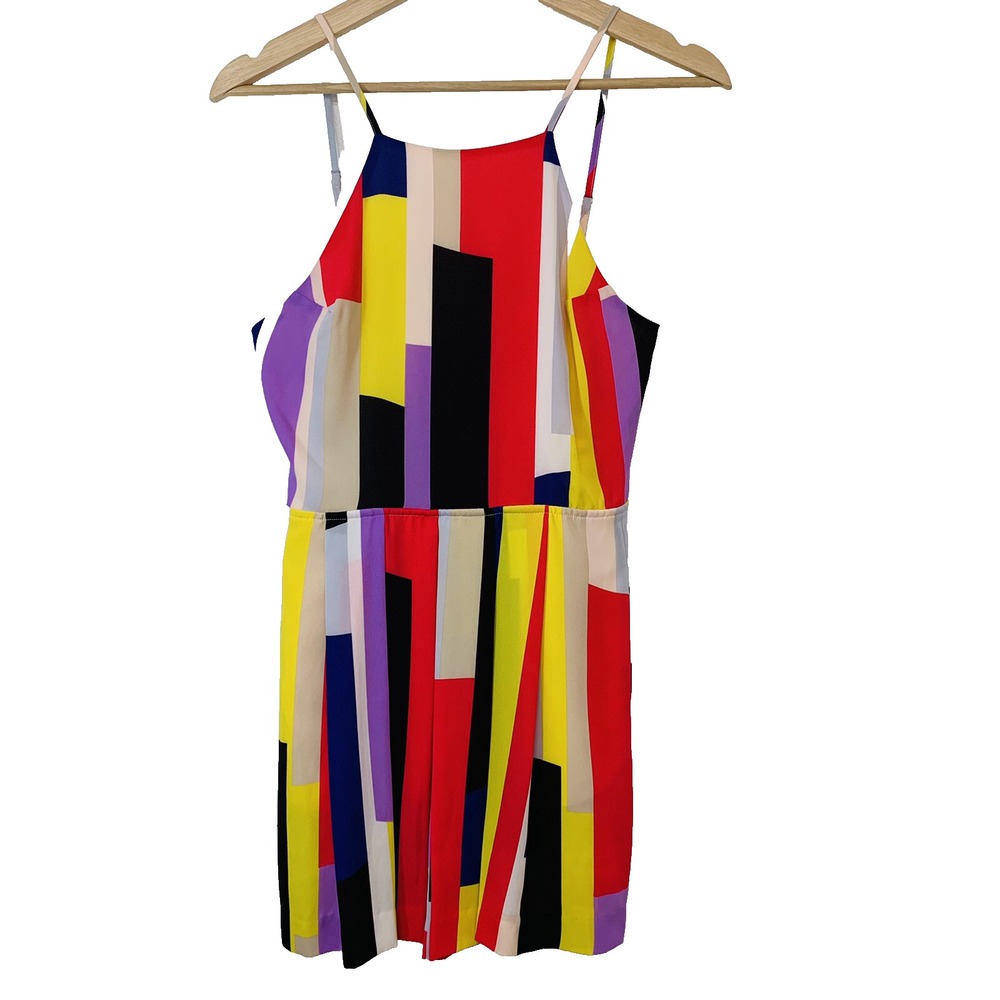Rainbow  Colorful Romper  XS Pleated Halter Back Zip Flowy Feminine Vacation‎
